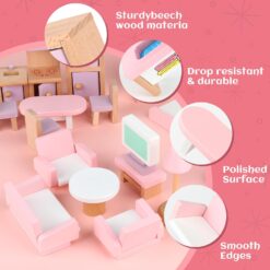 Set mobilier case de papusi, din lemn, 22 de piese 01