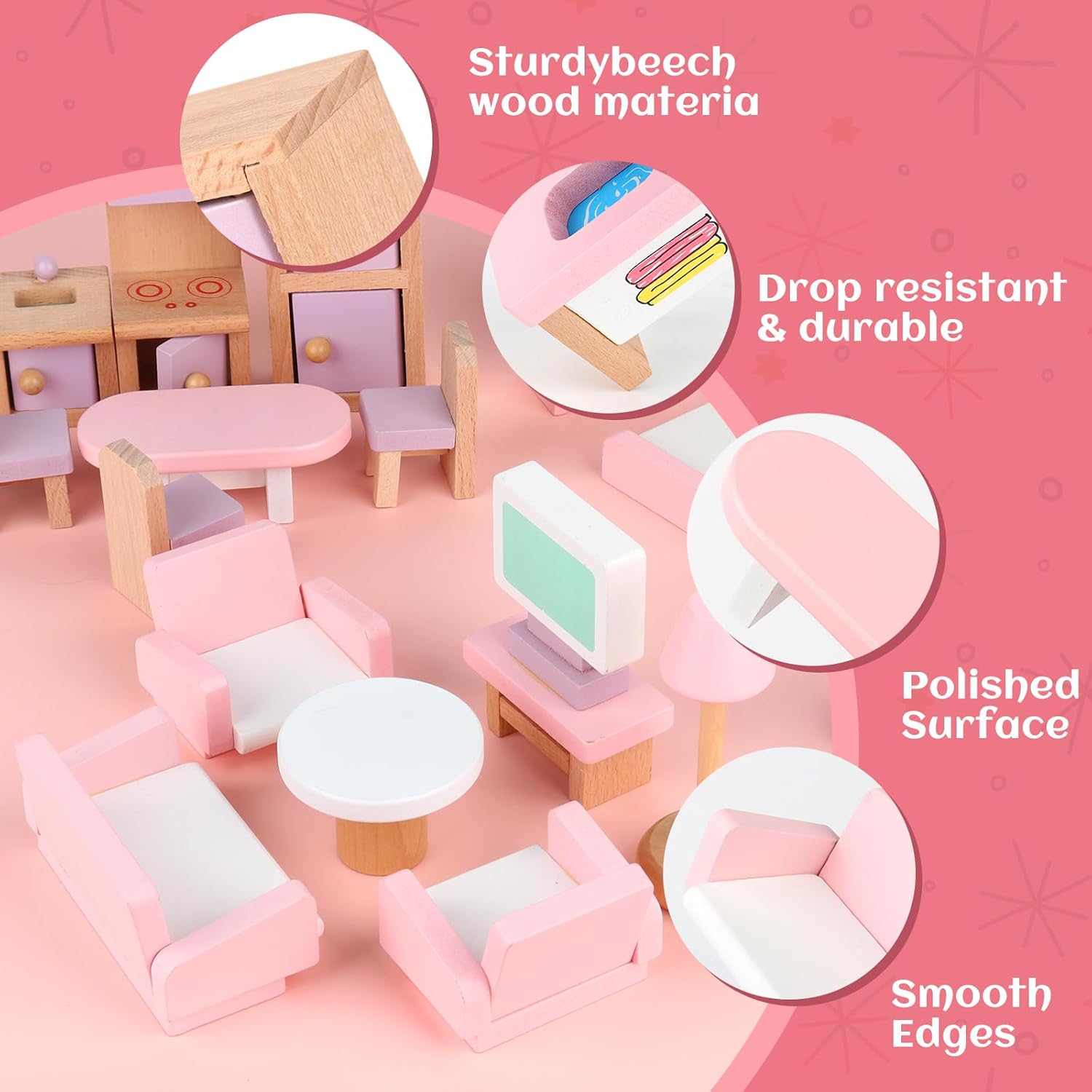 Set mobilier case de papusi, din lemn, 22 de piese 01