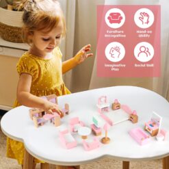 Set mobilier case de papusi, din lemn, 22 de piese 01