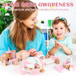 Set mobilier case de papusi, din lemn, 22 de piese 01