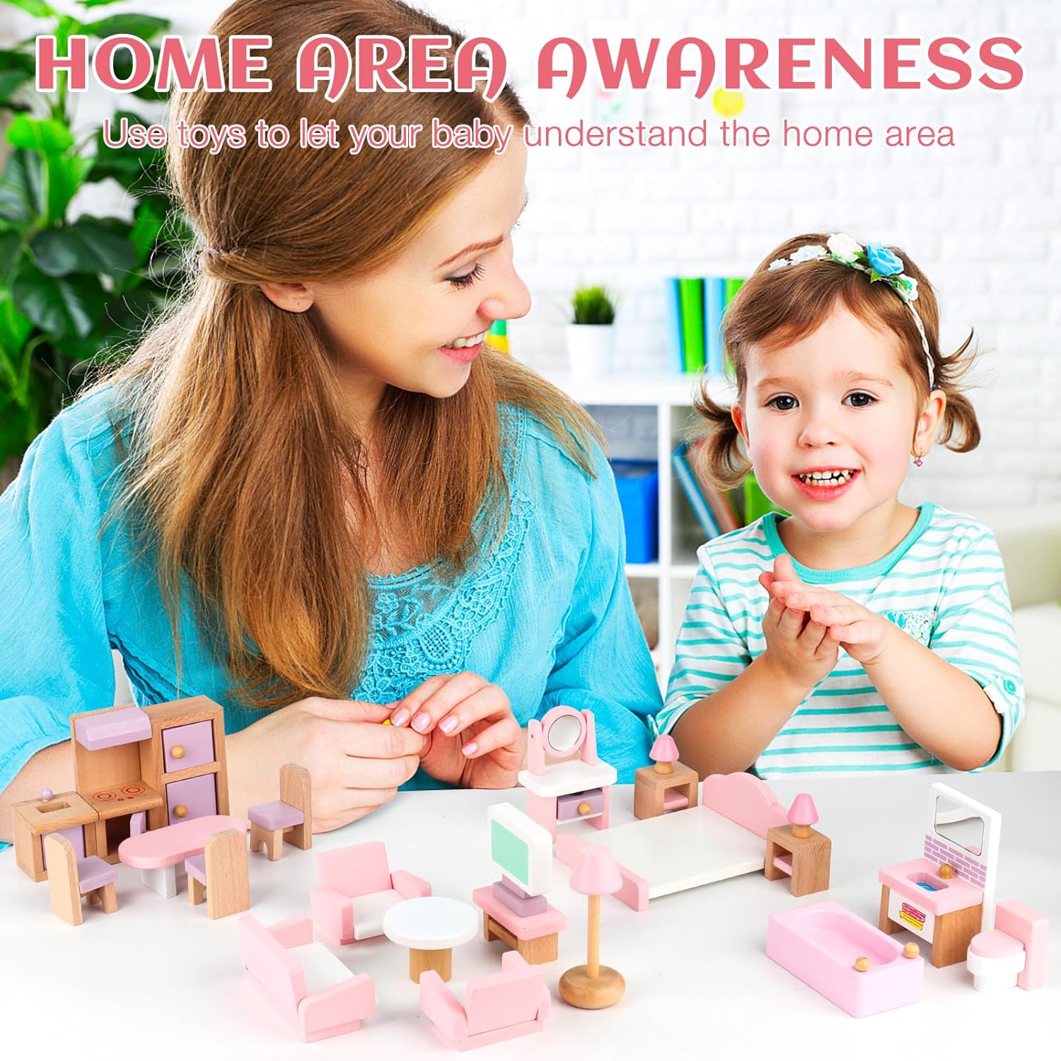 Set mobilier case de papusi, din lemn, 22 de piese 01