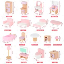 Set mobilier case de papusi, din lemn, 22 de piese 01