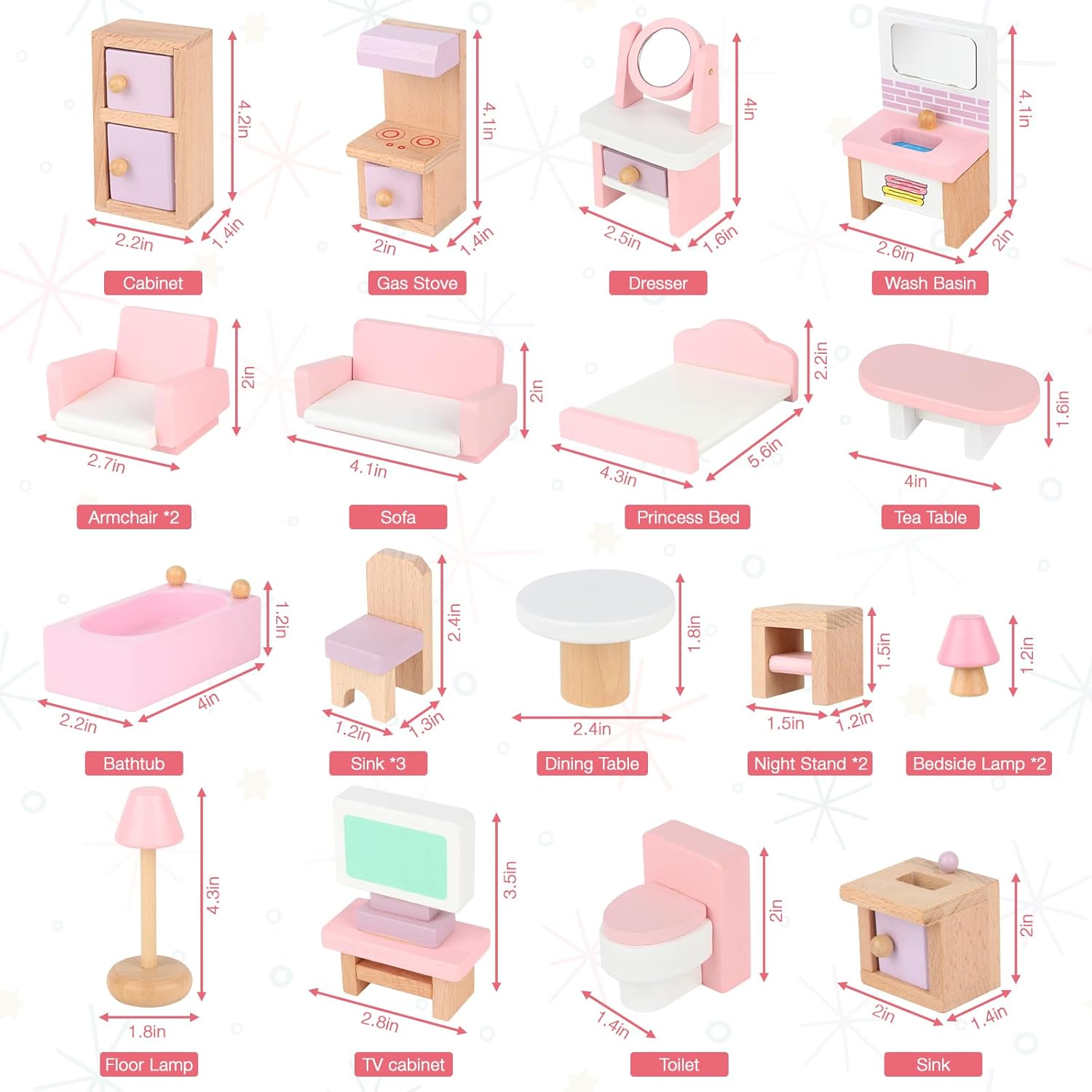 Set mobilier case de papusi, din lemn, 22 de piese 01