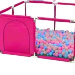 Tarc de joaca pentru copii,126cm x 126 cm si 50 bile colorate, Roz