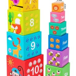 Turn piramida, set 10 cuburi din carton de stivuit