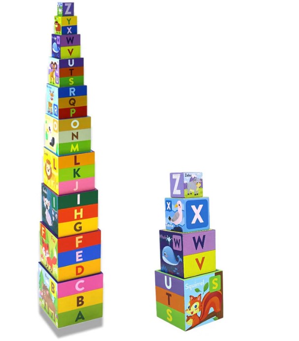 Turn piramida, set 10 cuburi din lemn, 3 ani 08