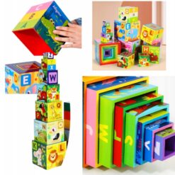 Turn piramida, set 10 cuburi din lemn, 3 ani 08