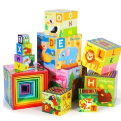 Turn piramida, set 10 cuburi din lemn, 3 ani 08