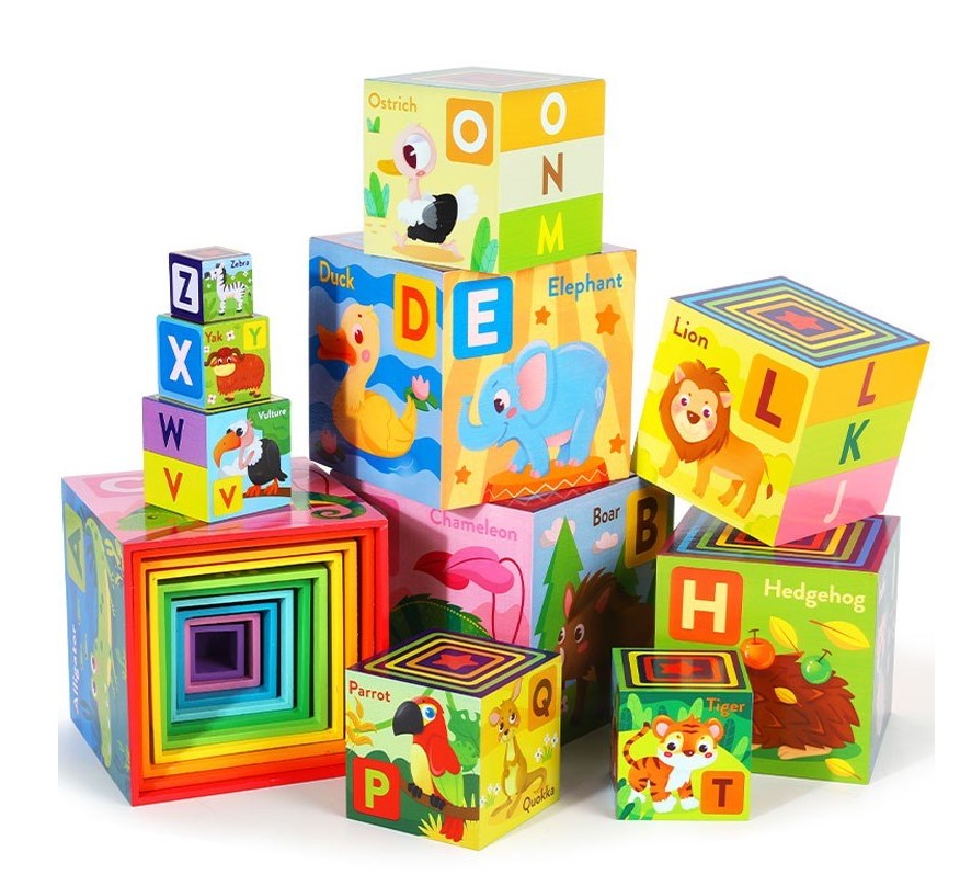 Turn piramida, set 10 cuburi din lemn, 3 ani 08