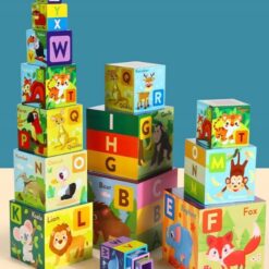 Turn piramida, set 10 cuburi din lemn, 3 ani 08