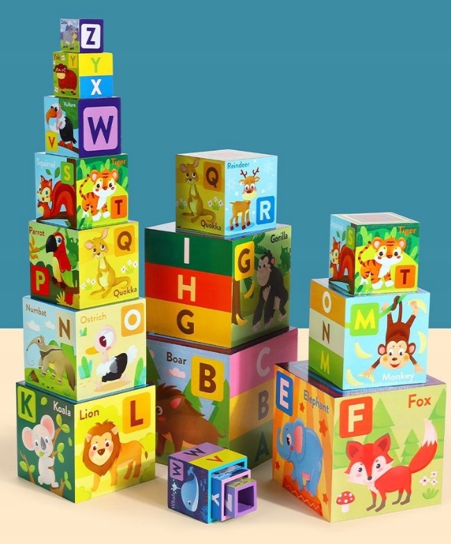 Turn piramida, set 10 cuburi din lemn, 3 ani 08