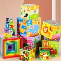 Turn piramida, set 10 cuburi din lemn, 3 ani 08