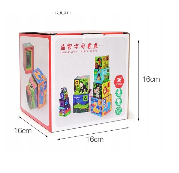 Turn piramida, set 10 cuburi din lemn, 3 ani 08