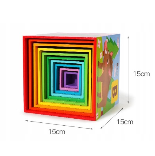 Turn piramida, set 10 cuburi din lemn, 3 ani 08