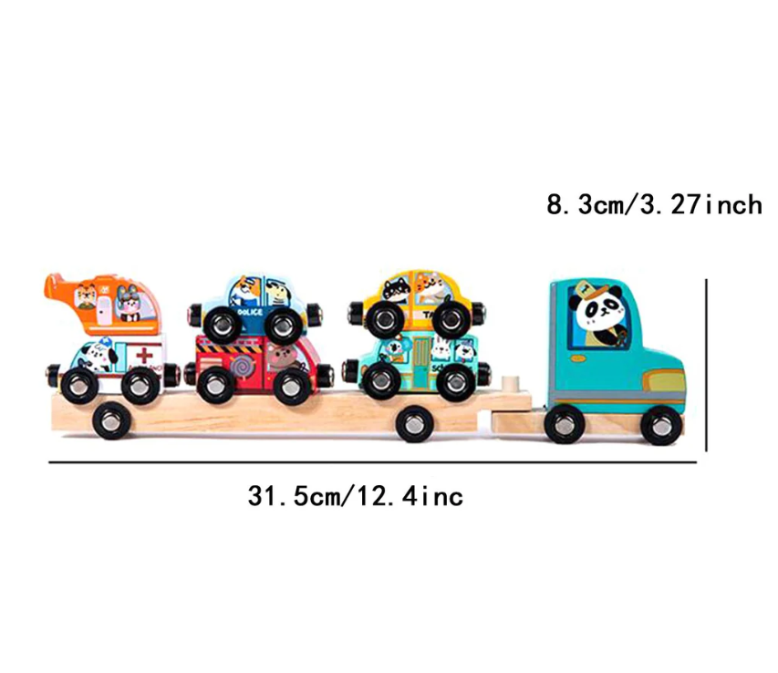 Camion Transportator din lemn cu 6 Vehicule, 3 ani