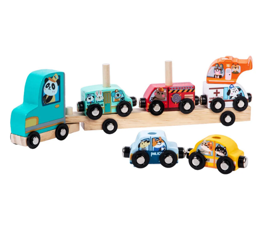 Camion Transportator din lemn cu 6 Vehicule, 3 ani