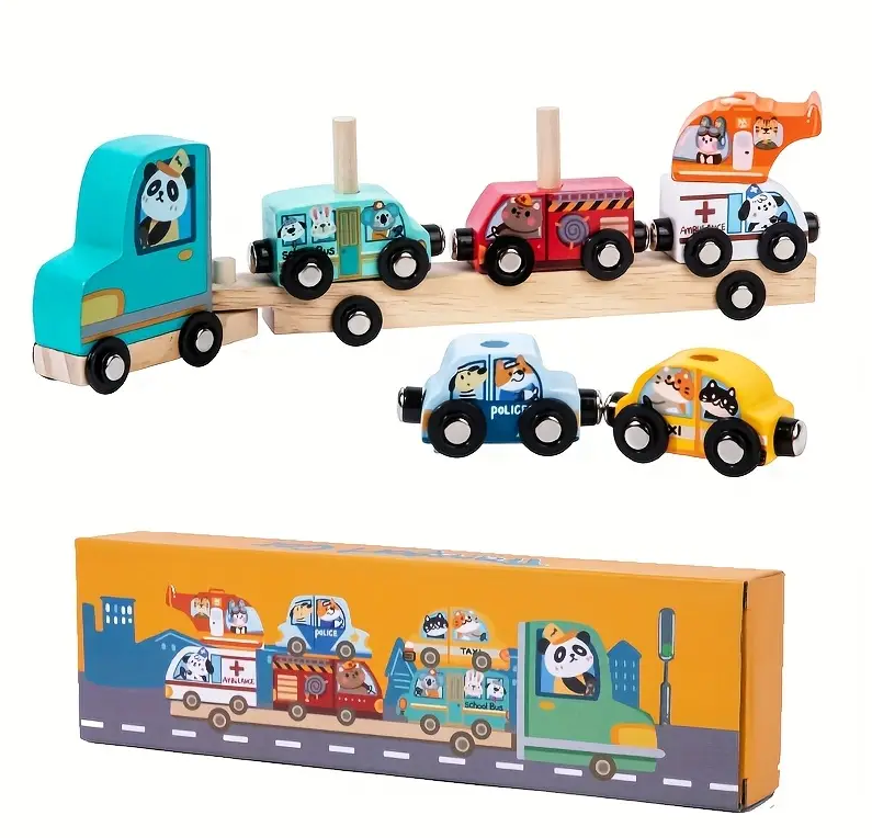 Camion Transportator din lemn cu 6 Vehicule, 3 ani