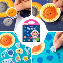 Carte cu 35 stickere reutilizabile - Spatiul cosmic, 3 ani+