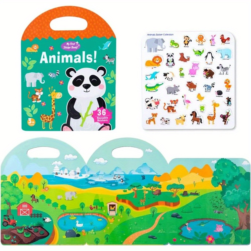 Carte cu 36 stickere reutilizabile - Animale, 3 ani+