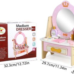 Jucarie educativa din lemn, Masuta de machiaj cu oglinda, 3 ani