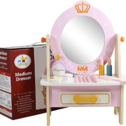 Jucarie educativa din lemn, Masuta de machiaj cu oglinda, 3 ani
