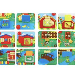 Placa cu activitati Montessori - Incuie Descuie, 3 ani, Ferma 01