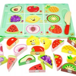 Puzzle din 2 piese, de feliat si tablita de scris, Fructe, 3 ani+