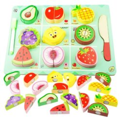 Puzzle din 2 piese, de feliat si tablita de scris, Fructe, 3 ani+