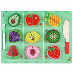 Puzzle din 2 piese, de feliat si tablita de scris, Fructe, 3 ani+