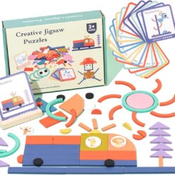 Puzzle educativ Tangram din lemn cu 100 piese, Forme, 3 ani+