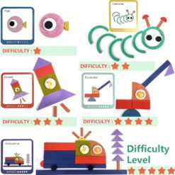 Puzzle educativ Tangram din lemn cu 100 piese, Forme, 3 ani+