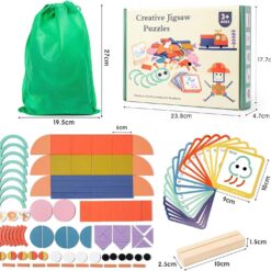 Puzzle educativ Tangram din lemn cu 100 piese, Forme, 3 ani+