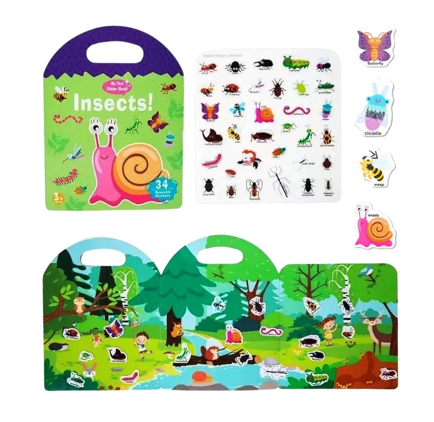 Carte cu 34 stickere reutilizabile - Insecte, 3 ani+