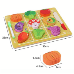 Puzzle din 2 piese, de feliat si tablita de scris, Legume, 3 ani+