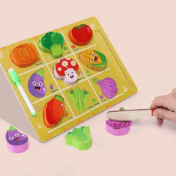 Puzzle din 2 piese, de feliat si tablita de scris, Legume, 3 ani+